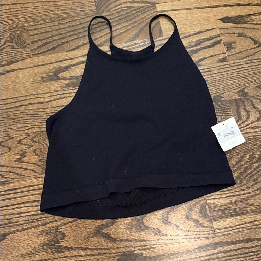 Women’s Black Ribbed Tank Top - Crop Halter Style S/M
